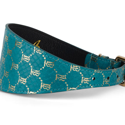 Teal & Gold Monogram Snake 3” Wide Style Collar