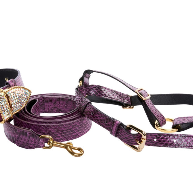 Purple & Black Viper Snake Swarovski Collar, Leash, Harness Set