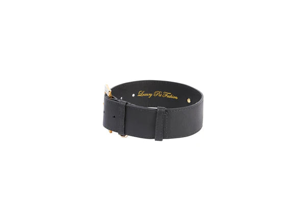 Black Italian Leather Collar With Glamorous Italian Hardware