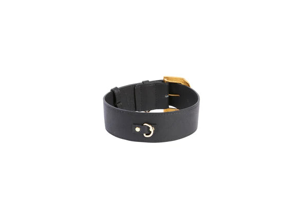 Black Italian Leather Collar With Glamorous Italian Hardware