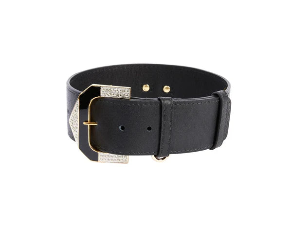 Black Italian Leather Collar With Glamorous Italian Hardware