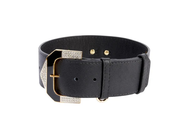 Black Italian Leather Collar With Glamorous Italian Hardware