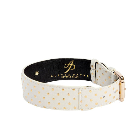 White & Gold Polka Dot Italian Leather Classic Collar