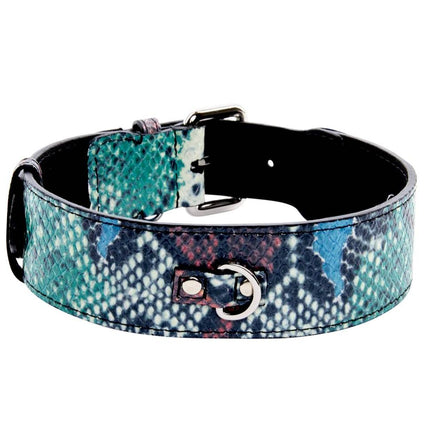 Green, Blue, Black, Red Embossed Snake Italian Leather Collar With Gold Classic Hardware