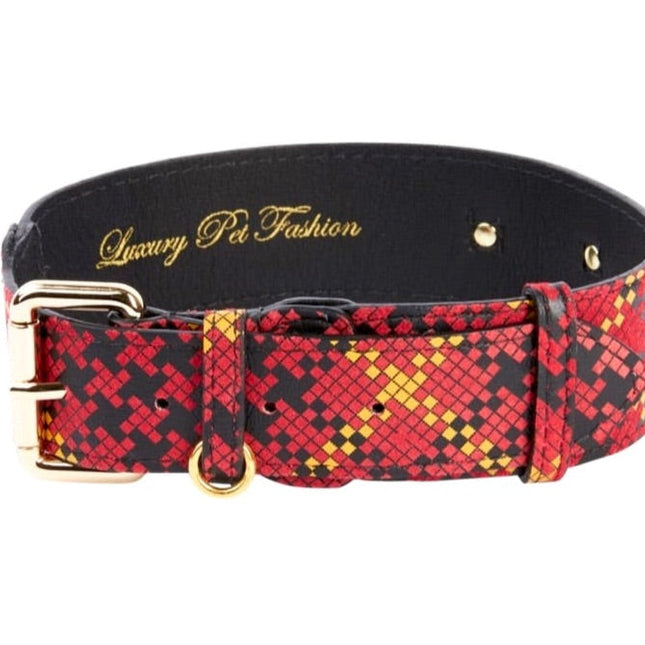 Luxury Pet Fashion Plaid Italian Leather Collar