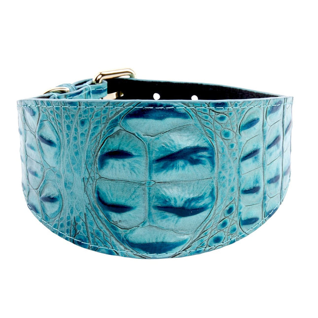 Turquoise Embossed Croc Italian Leather 3” Wide Style Collar