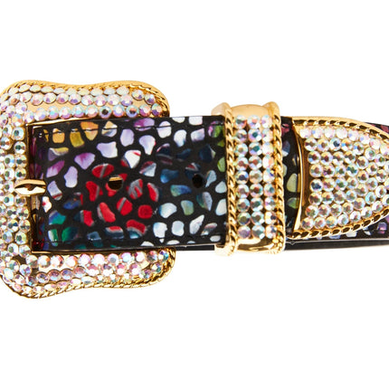 Luxury Pet Fashion Black Floral Mosaic Italian Leather With Gold Swarovski Crystal Hardware