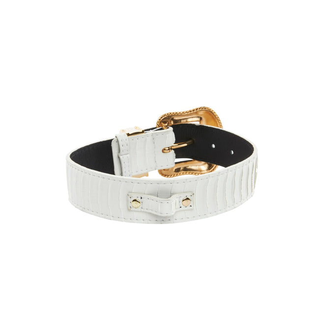 Matte White Snake Collar With Gold Swarovski Crystal Hardware Collar