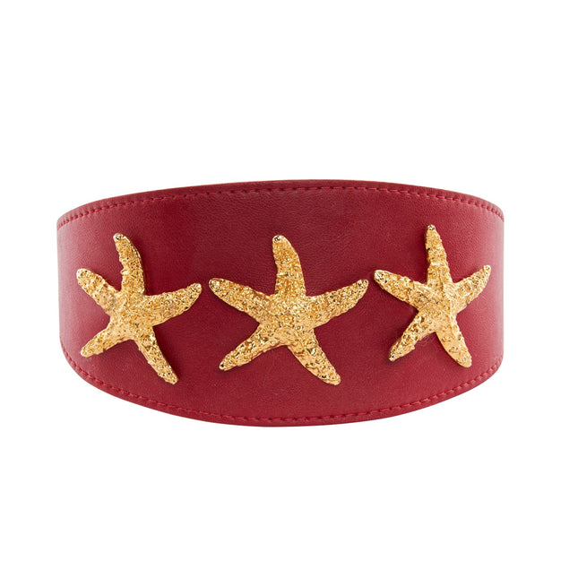 Red Vegan Leather 3” Wide Starfish Collar