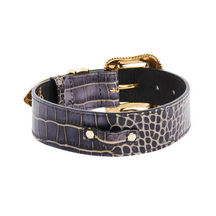 Purple & Gold Embossed Croc Italian Leather/Swarovski Crystal Collar