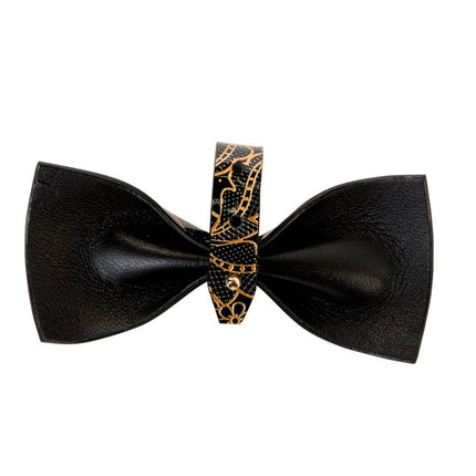 Black & Gold Floral Print Patent Italian Leather Bowtie