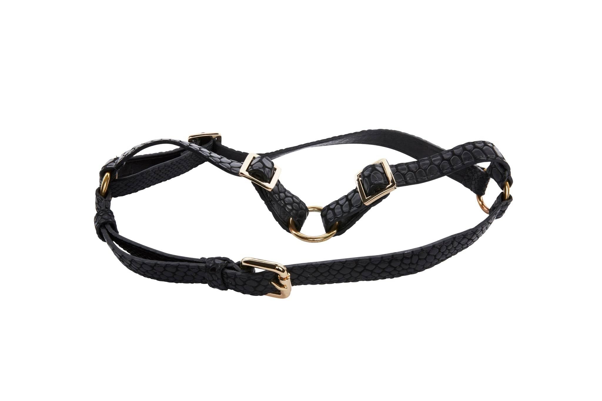 Black Embossed Snake Italian Leather Harness