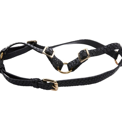 Black Embossed Snake Italian Leather Harness