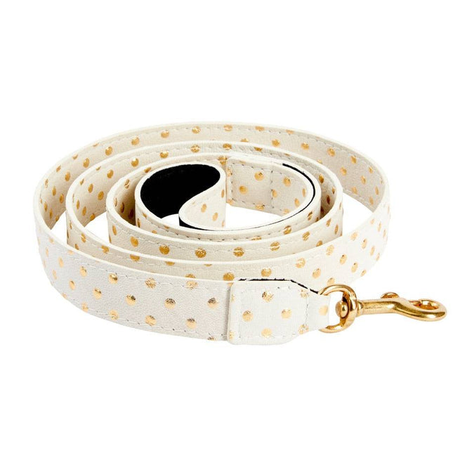 White & Gold Polka Dot Italian Leather Leash