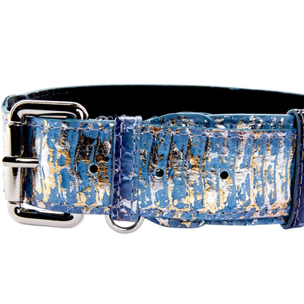 Light Blue/Dark Blue Silver Iridescent Snake Collar With Silver Classic Hardware