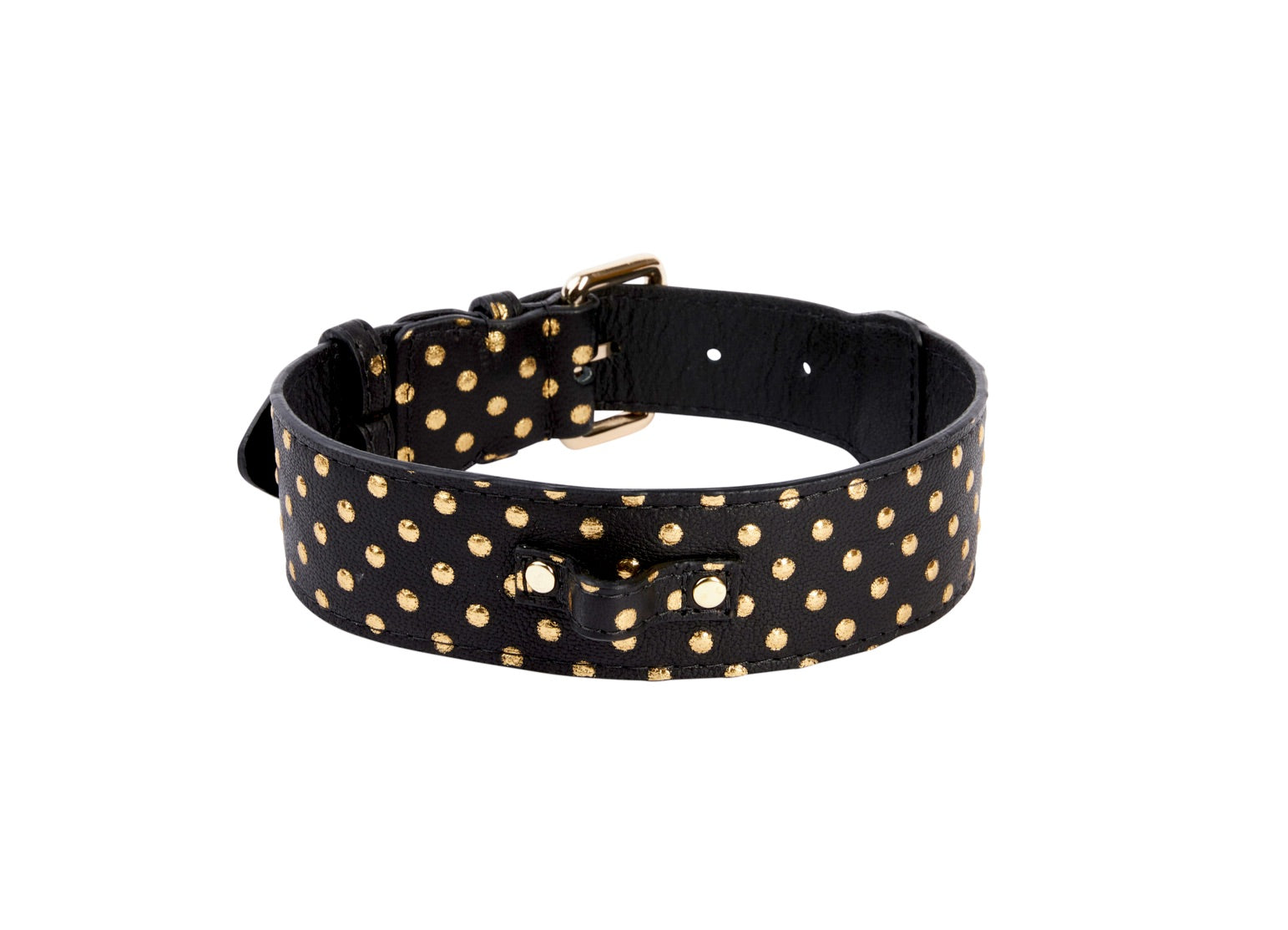 Black & Gold Polka Dot Italian Leather Classic Collar