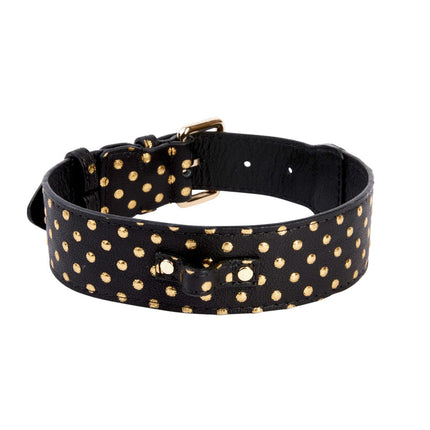 Black & Gold Polka Dot Italian Leather Classic Collar