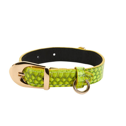 XS Light Neon Green Snake Collar With Gold Vintage Inspired Italian Hardware