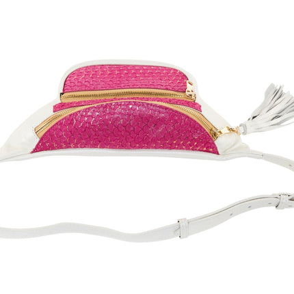 Pearl White Italian Leather/Fuchsia Pink Tilapia Fanny Pack