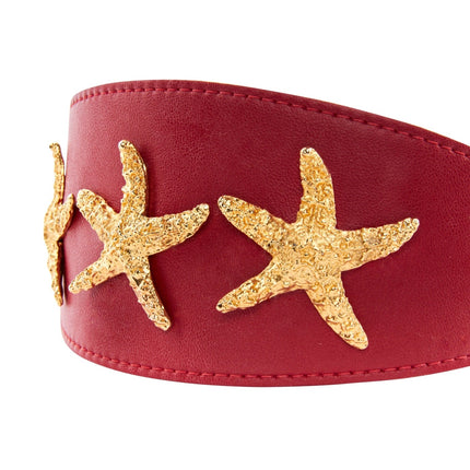 Red Vegan Leather 3” Wide Starfish Collar