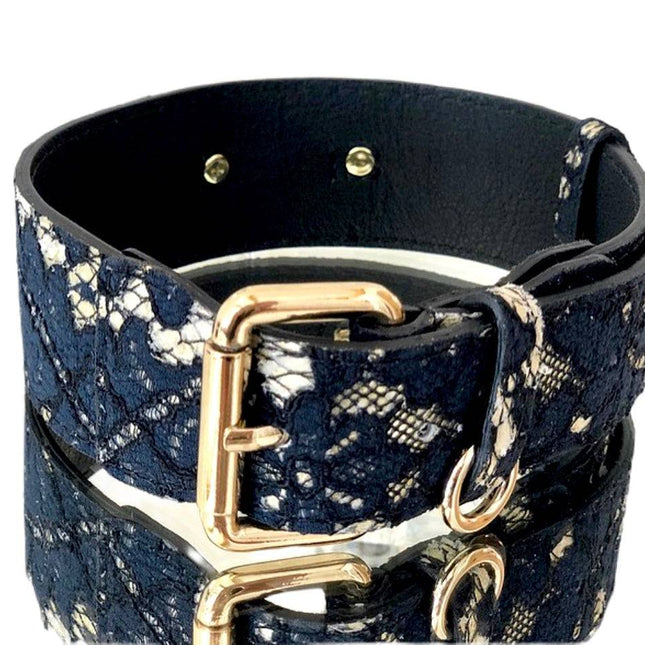 Luxury Pet Fashion Navy Lace Over Leather Collar