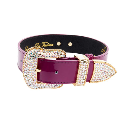 Purple Patent Italian Leather/Swarovski Crystal Hardware Collar