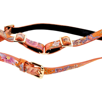 Orange Floral Mosaic Italian Leather Harness