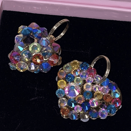 Set Of 2 Multi Color Swarovski Crystal Puffy Heart & Flat Heart