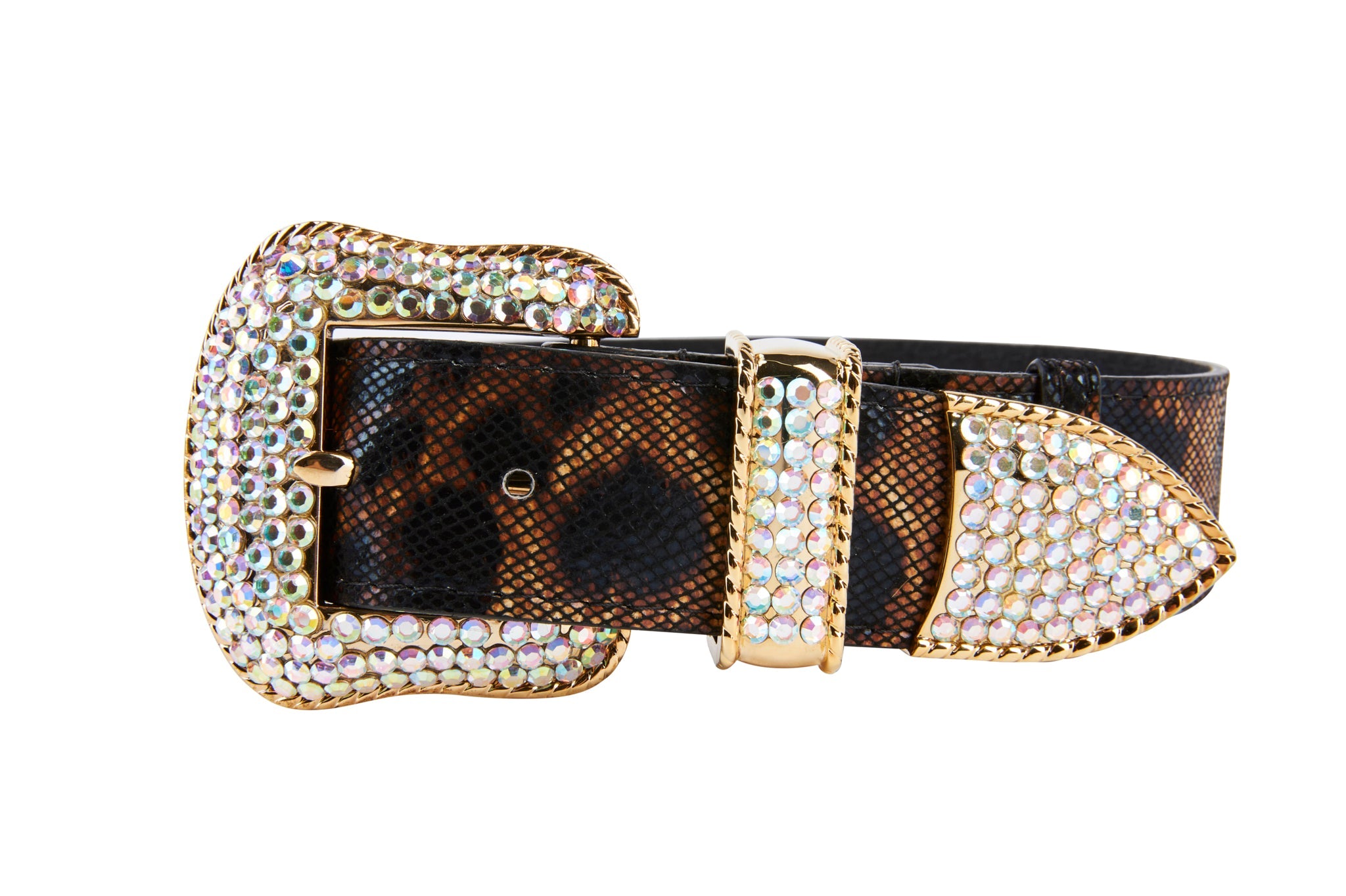 Abstract Leopard Italian Leather With Swarovski Crystal Hardware