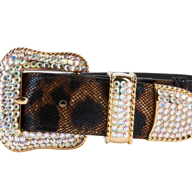 Abstract Leopard Italian Leather With Swarovski Crystal Hardware