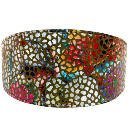 Olive Floral Mosaic Italian Leather 3” Wide Style Collar