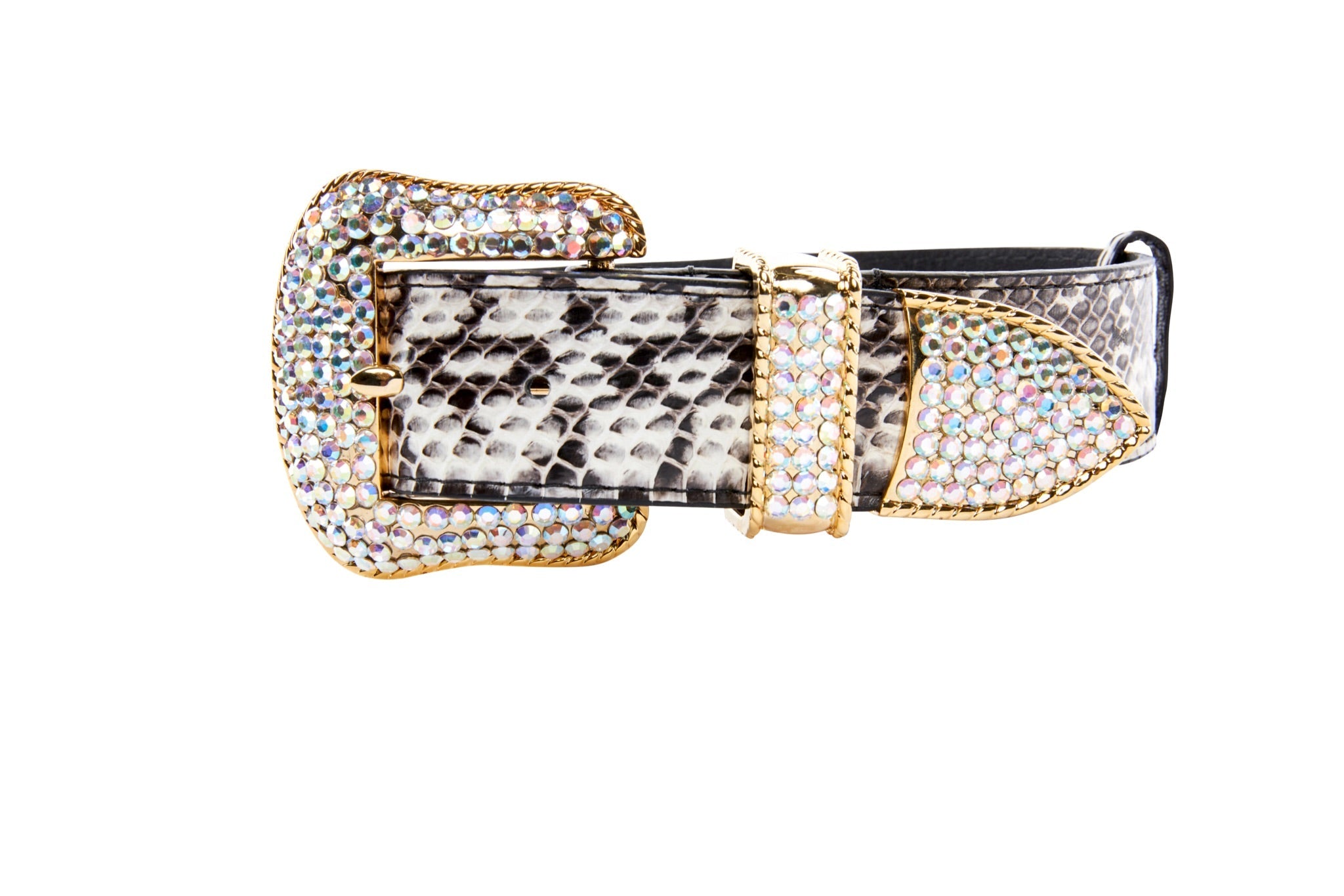 Black & White Viper Snake Collar With Gold Swarovski Crystal Hardware