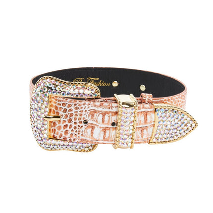 Copper Embossed Croc Italian Leather Swarovski Crystal Collar