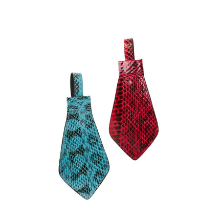 Turquoise & Black Viper Snake and Red & Black Tie, Backed With Italian Leather & Swarovski Crystal Closure Set Of 2