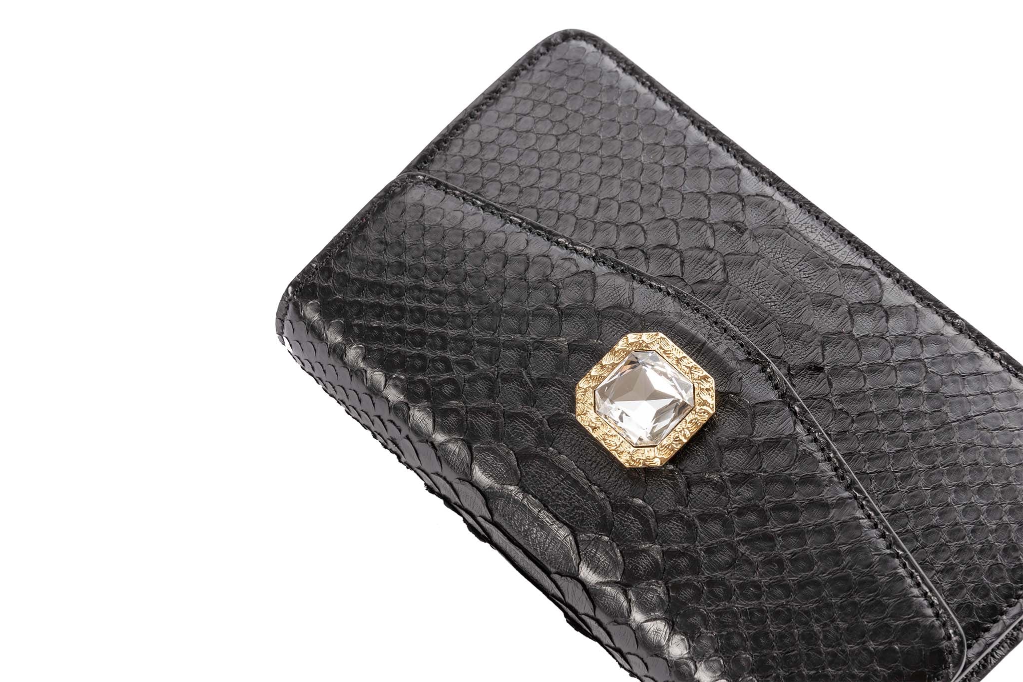 Black Python Clutch With Custom Swarovski Crystal