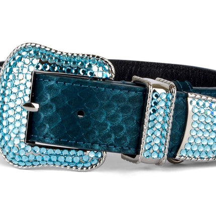 Stunning Iridescent Matte Blue/Green Snake Blue Swarovski Crystal Hardware Collar