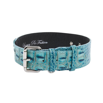 Turquoise Embossed Croc Italian Leather With Silver Classic Hardware