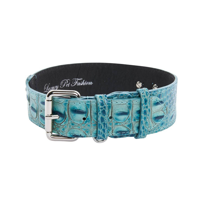 Turquoise Embossed Croc Italian Leather With Silver Classic Hardware