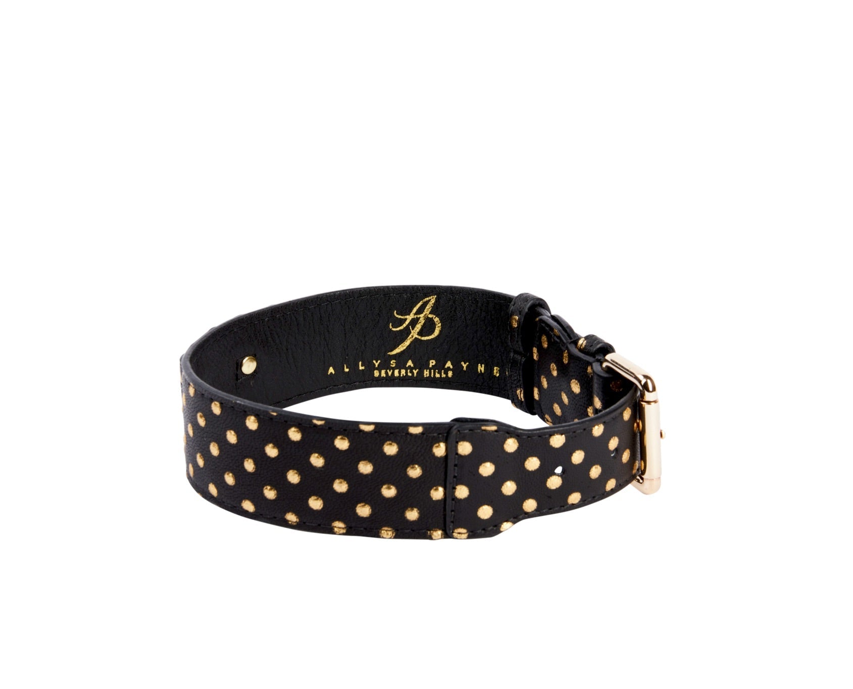 Black & Gold Polka Dot Italian Leather Classic Collar