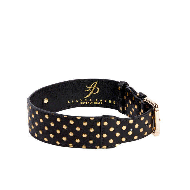 Black & Gold Polka Dot Italian Leather Classic Collar