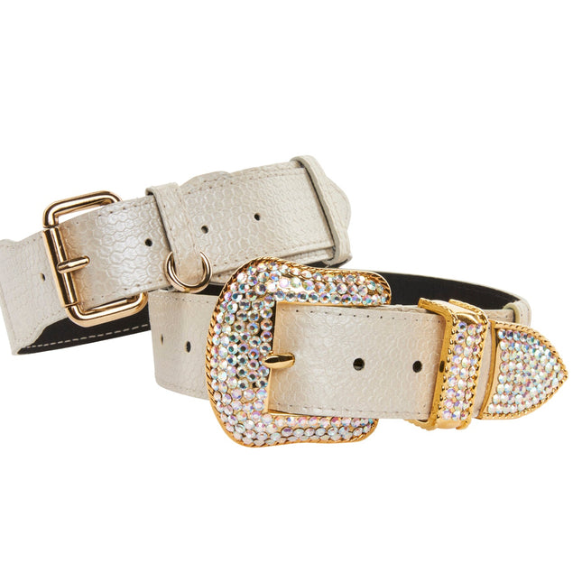 Iridescent Off White Snake Collar With Gold Classic Hardware & Swarovski Hardware Set