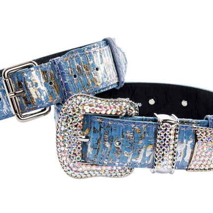 Light Blue/Dark Blue Silver Iridescent Snake Classic Collar & Swarovski Crystal Collar Set