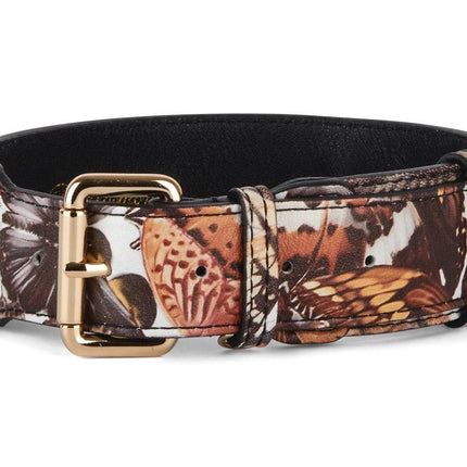 Butterfly Print Italian Leather Classic Collar