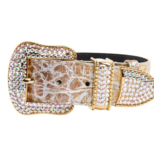 Silver/Bronze/Gold Italian Leather Embossed Croc Swarovski Crystal Collar