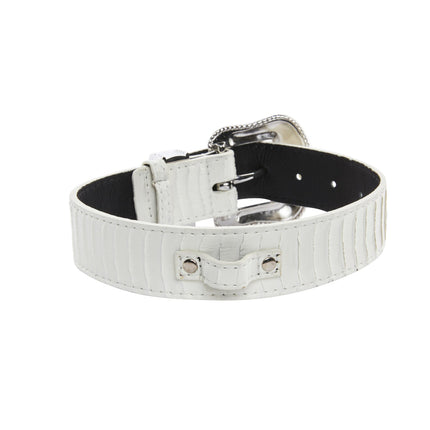 Matte White Snake Collar With Silver Swarovski Crystal Hardware Collar