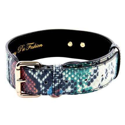 Green, Blue, Black, Red Embossed Snake Italian Leather Collar With Gold Classic Hardware