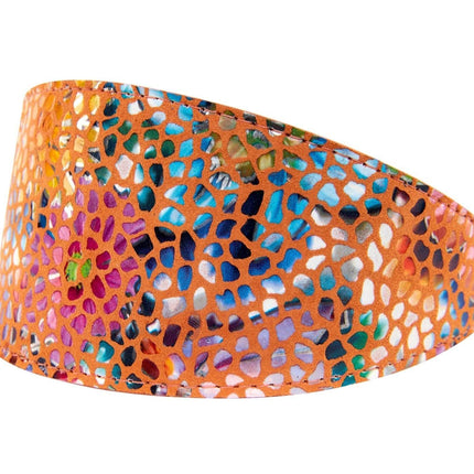 Orange Floral Mosaic Italian Leather 3” Wide Style Collar