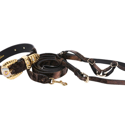 Brown Lace In Leather Print Suede Italian Leather With Ornate Swarovski Crystal Italian Hardware Set