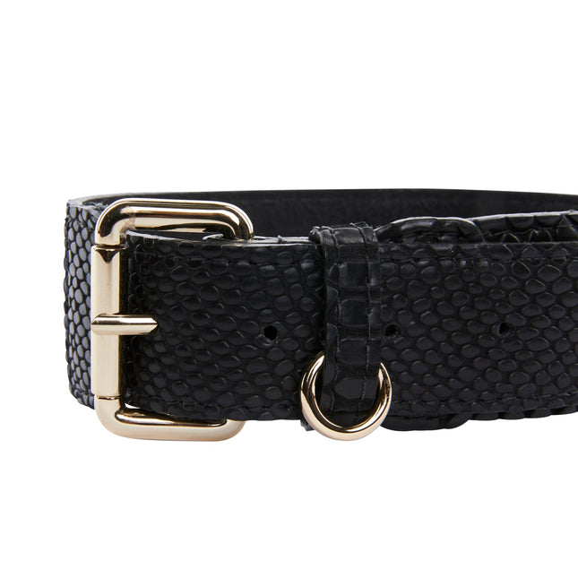 Black Embossed Snake Italian Leather With Gold Classic Hardware