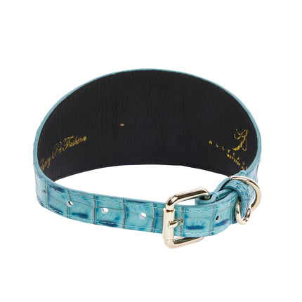 Turquoise Embossed Croc Italian Leather 3” Wide Style Collar